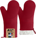 GORILLA GRIP BPA-Free Soft Silicone Oven Mitts, 14.5x8.3, Heat Resistant and Waterproof Cooking Gloves, Thick Cotton Lining, Flexible Gripping Kitchen Potholders Set of 2, Christmas Kitchen Decor, Red