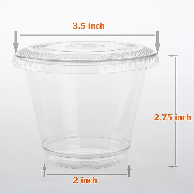 Golden Apple, 9oz-50sets Clear Plastic Cups with Clear Flat no Hole lids…