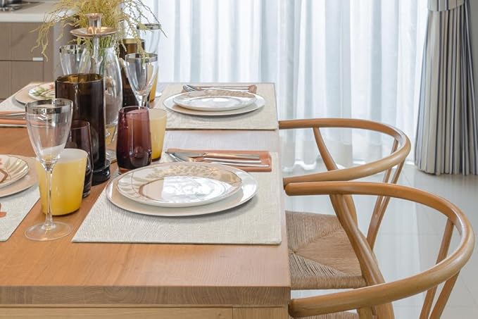homing Cotton Linen Placemats Set of 12, Cloth Washable Farmhouse Dining Table Mats for Indoors & Outdoors, Easy to Clean, Neutral Beige, 13 x 19 Inch