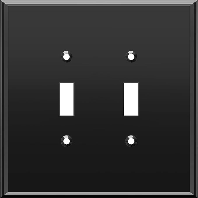 LIDER Double Toggle Switch Acrylic Wall Plate, Mirrored Dual Light Switch Plate, Plexiglass Switch Cover, Reflective Finish, Modern Decoration Upgrade, Oversized 2-Gang 5.25" x 5.25", Black