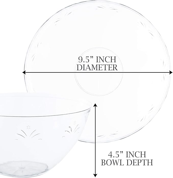 PLASTICPRO Disposable Round Serving Bowls, Party Snack or Salad Bowl, Medium, Plastic Crystal Clear Pack of 4