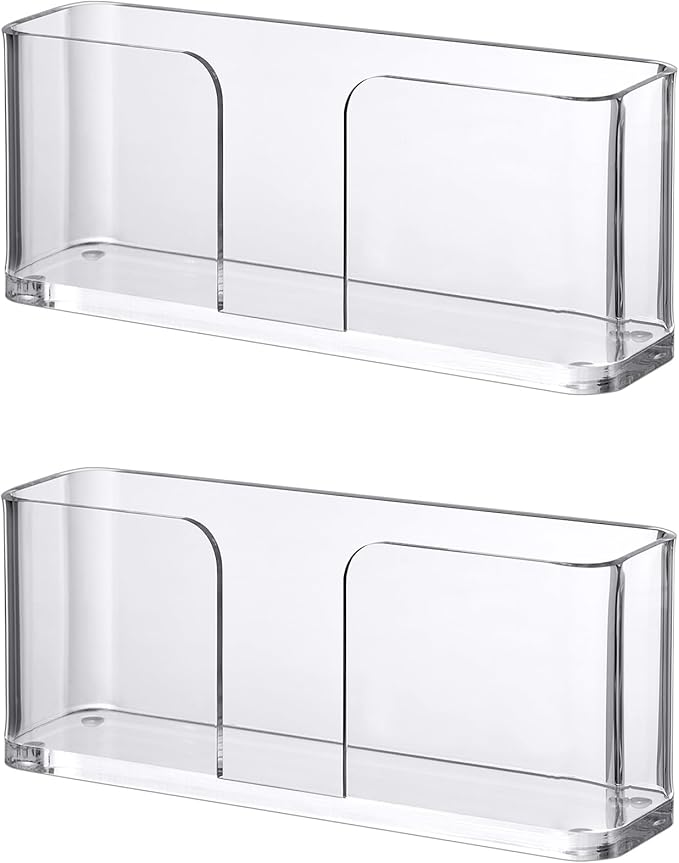 Amazing Abby Acrylic Guest Towel Napkin Holder (8.5"x4.5") (2-Pack), Plastic Napkin Dispenser with Non-Slip Pads, Clear Napkin Stand, Great for Kitchen Counter, Dining Table, Bathroom Vanity, and More