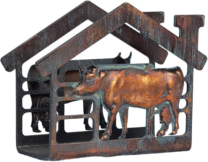 Metal Cow Napkin Holder for Table, Rustic Farmhouse Napkin Holders for Paper Napkins, Antique Copper Paper Towel Tissue Napkins Dispenser for Home Kitchen Coffee Shop Bar