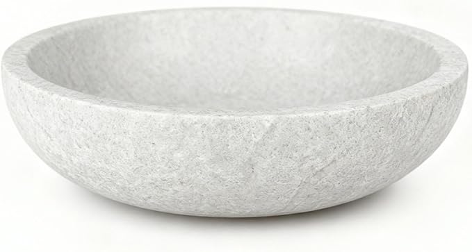 White Travertine Bowl, 7.8" Natural Stone Centerpiece for Minimalist Home Decor, Handmade Spa Style Fruit Bowl, Zen Meditation Bowl, Pure Tabletop Sculpture