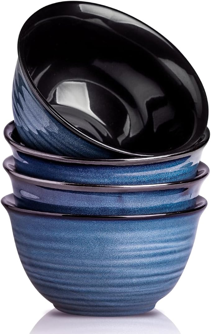 HASENSE Soup Bowls for Kitchen, 40 Ounce Large Cereal Bowls, 7 Inch Ceramic Serving Bowls for Salad Pasta Soup Popcorn, Dishwasher & Microwave Safe, Set of 4(Blue)