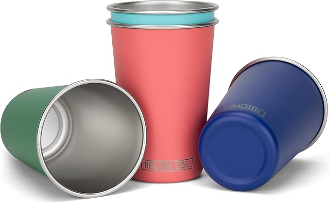 Real Deal Steel Party Pints: 16 oz Pint Cups, Stackable Tumblers, Eco Friendly Premium Metal Drinking Glasses