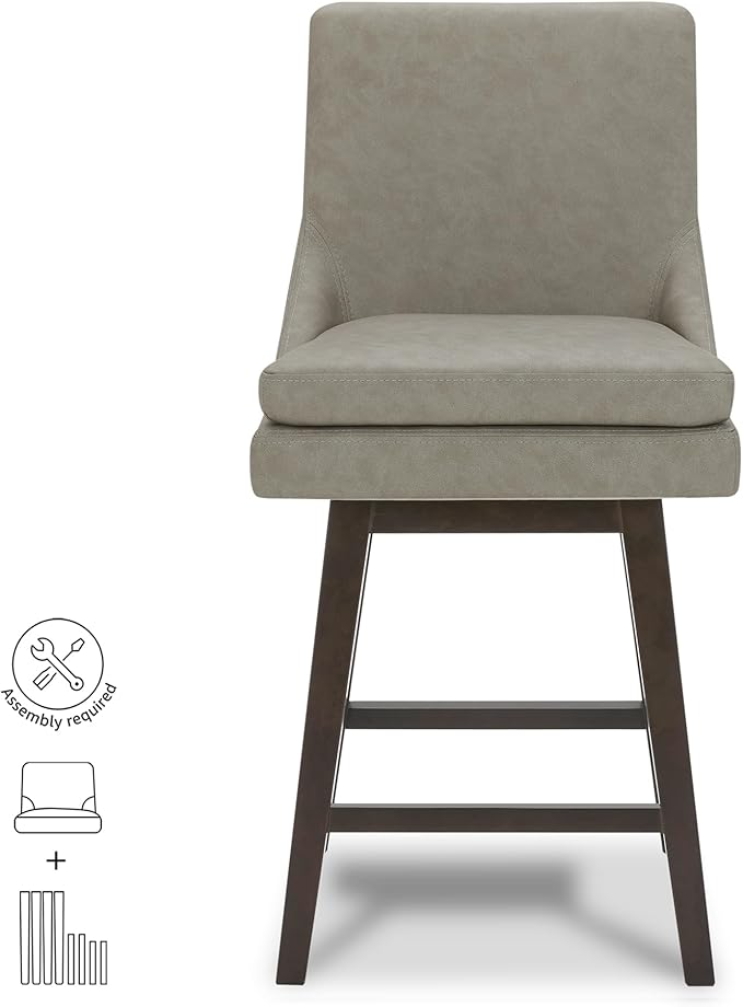 CHITA Counter Height Swivel Bar Stools Set of 4, FSC Certified Upholstered Faux Leather Barstool Chairs with Back, 26.8" H Seat Height, PU Leather in Stone Gray