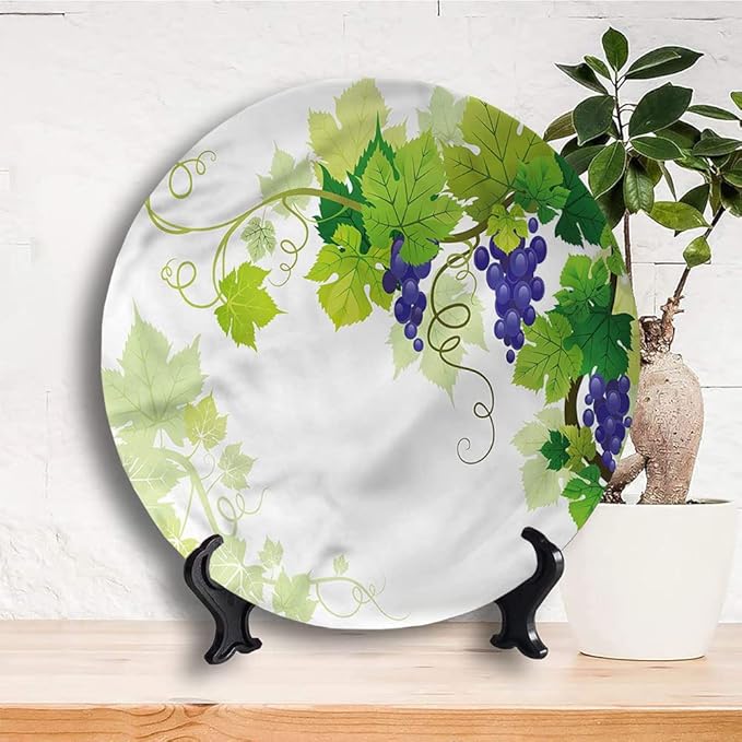 Ceramic Plates, Vine Decorative Ceramic Plates, Grapes with Fresh Foliage, 7 Inch, for Dining, Parties, Wedding, Multicolor