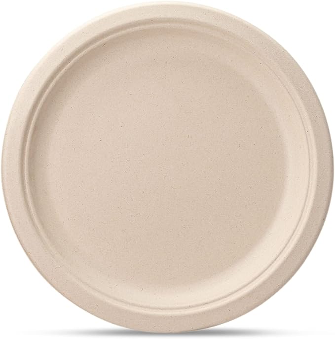 GUSTO [10 Inch-125 Pack Heavy-Duty Kraft Paper Plates, 100% Compostable, Biodegradable, Disposable Sugarcane - Brown Unbleached (Formerly Comfy Package)