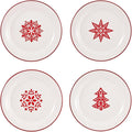 Bico Holly Jolly Salad Plates Set of 4, 8.75 Inch Ceramic Dessert Plates for Salad, Appetizer, Side Dishes, Microwave and Dishwasher Safe, Gift for Housewarming and Christmas
