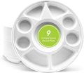 three leaf 9 Compartment Bagasse Round Plate, 50 Ct. Heavy-Duty- Super Strong- Natural- Eco-Friendly Disposable Bagasse Plates, 100% Biodegradable
