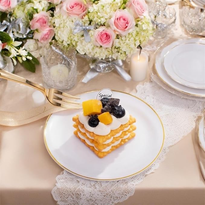 Festiva 400Pcs Gold Dessert Plates 6.3" with Forks 5"- 200PCS Small Disposable Dessert/Cake/Appetizer Plates and 200PCS Forks - Serve 200 Guests for Birthday Party& Wedding &Valentine's Day
