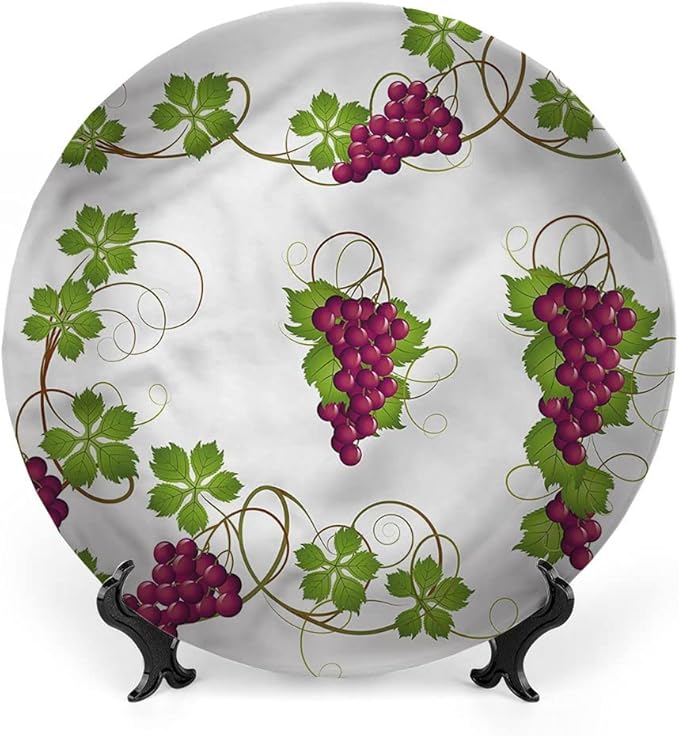 Decorative Plates, Vine Print Ornament, Agriculture Harvest Yield, 7 Inch, Kitchen Wall Decor, Multicolor