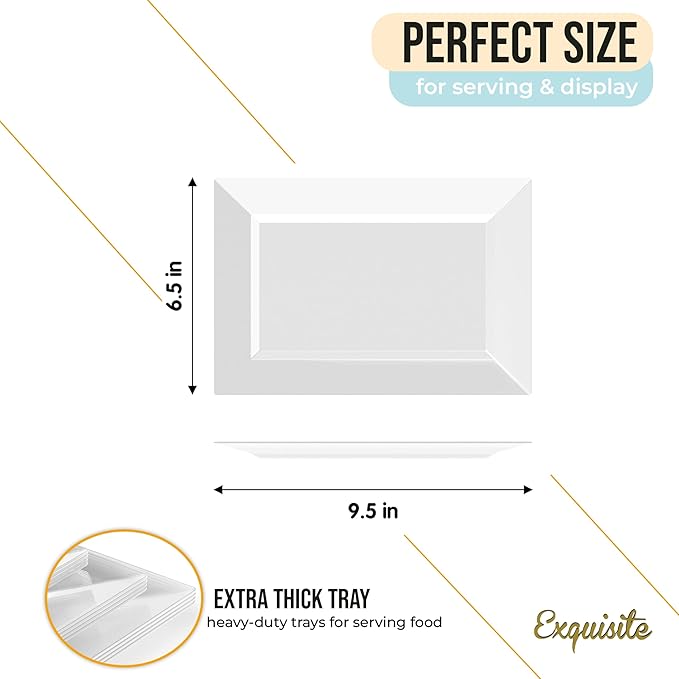 Exquisite Plastic Serving Trays For Party - 40 Pcs 9.5 Inch Clear Serving Platters, Plastic Trays For Food, Clear Tray, Food Tray Disposable Platters For Parties, Catering & Buffet