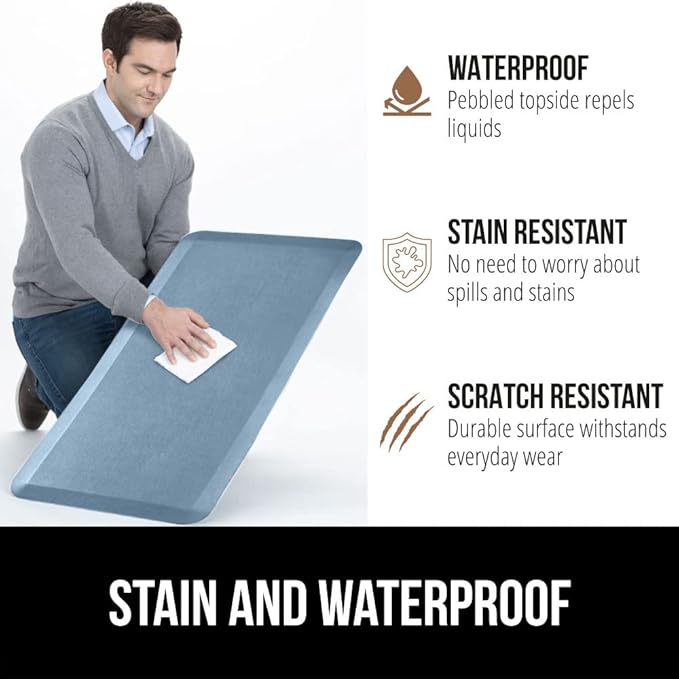 GORILLA GRIP Comfortable Cushioned Kitchen Mats for Floor, Waterproof and Stain Resistant Soft Top, 3/4 Inch Thick Ergonomic Standing Desk Anti Fatigue Mat, Foam Supports Feet, 17x24, Sky Blue