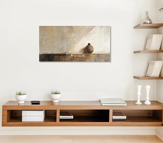ADJUVANT Wall Art Minimalist Neutral Vase Painting 60" L x 30" W, Earth Tone Canvas Artwork Prints Simple Pottery Pictures Contemporary Rustic Wall Decor for Living Room Bedroom