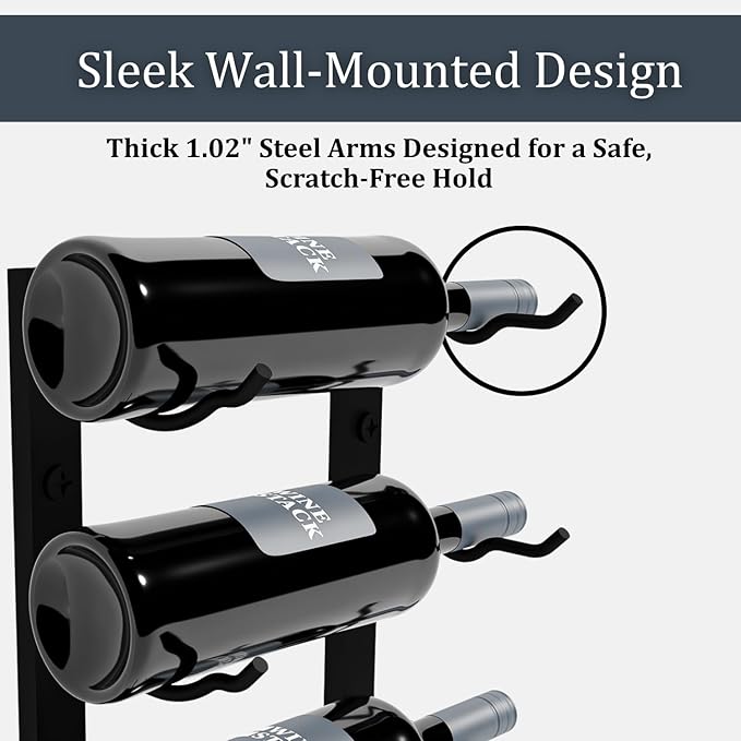 12-Bottle Black Metal Wall Mounted Wine Rack – Modern Industrial Wine Bottle Storage Organizer for Home Bar, Kitchen, Dining Area & Wine Cellar