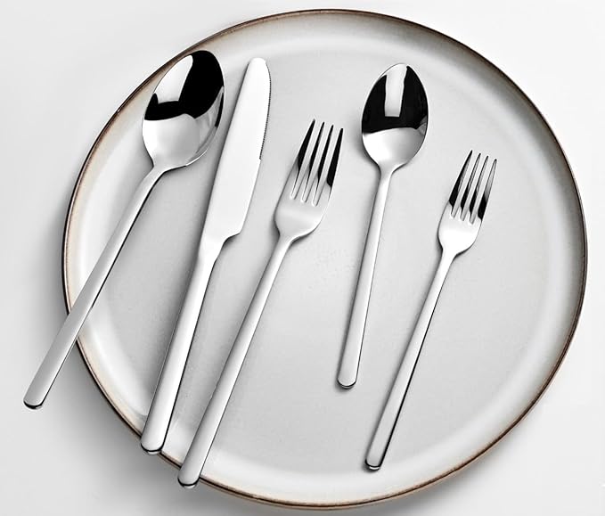 KINGSTONE Silverware Set, 5 Piece Flatware Cutlery Set for 1, 18/10 Stainless Steel Silverware Mirror Polished Dishwasher Safe for Home, Restaurant, Wedding, Party(Silver, 5 pieces for 1)