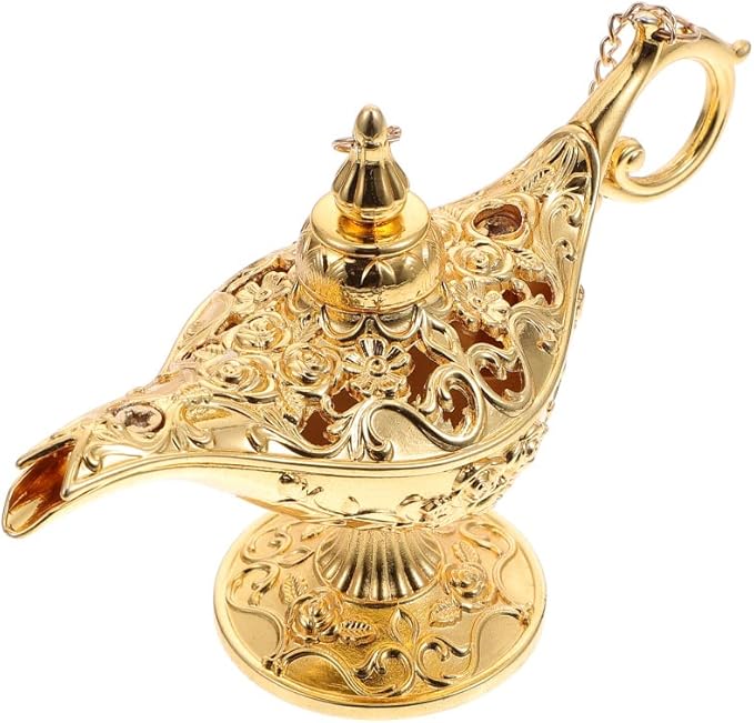Mini Vintage Aladdin Magic Genie Lamp,Metal Wishing Light,Arabian Costume Props Lamp Tabletop Decor Crafts for Home/Wedding Decoration&Gift for Party/Halloween/Birthday (Gold)