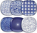 Selamica Porcelain Square Dessert Salad Pasta Plates 7.6 inches ceramic plates set of 6 microwave/dishwasher/oven safe, Vintage Blue by Selamica