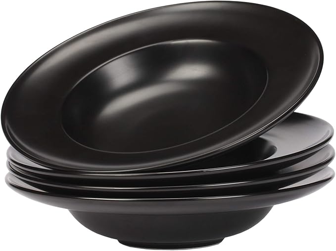 Ceramic Wide Rim Soup Bowls, 10 Oz Matte Rim Pasta Bowls, Suitable for Salad, Dessert, Soup, Restaurant - Set of 4