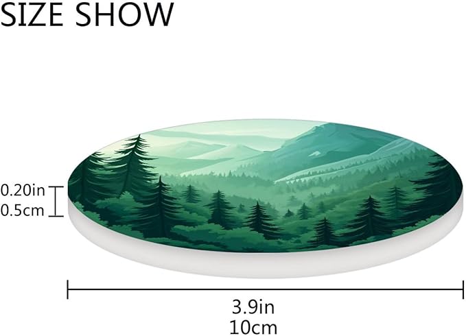 Coasters for Drinks Coaster Drink Set Decorative Coffee Table Desk Cup Mat Spring Cute Cork Bar Backing Round Home Decor Mountain Forest Trees Green07