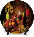 Ceramic Display Plate, Winery Ceramic Hanging Decorative Plate, Still Life Fruits Flowers, 8 Inch, Living Room Kitchen Decoration Household, Multicolor