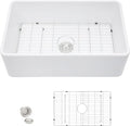 36 Farm Sink White - Fulorni 36"x20" Farmhouse Kitchen Sink Flat Apron Front White Ceramic Porcelain Fireclay Deep Single Bowl Farmer Kitchen Sink Basin