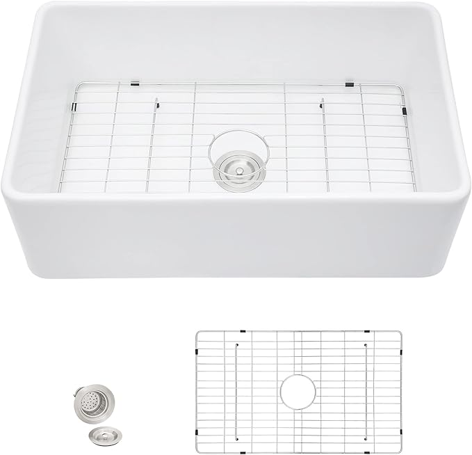 36 Farm Sink White - Fulorni 36"x20" Farmhouse Kitchen Sink Flat Apron Front White Ceramic Porcelain Fireclay Deep Single Bowl Farmer Kitchen Sink Basin