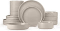 Herogo 16 Piece Plates and Bowls Set, Ceramic Dinnerware Sets with Pasta Bowls, Kitchen Dinner Ware Dishes Service for 4, Chip & Scratch Resistant Dishware, Speckled Coffee Brown