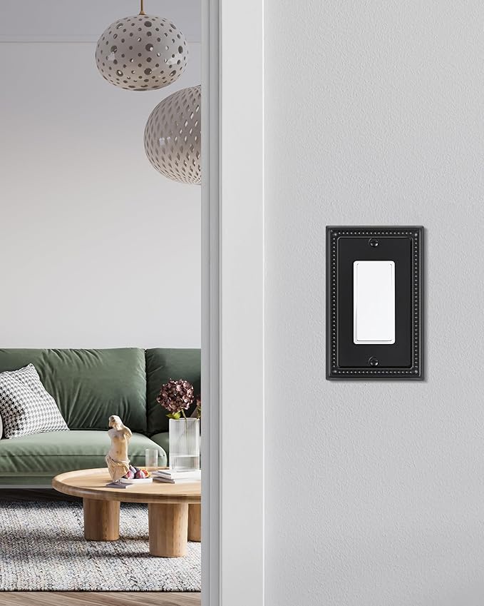 6-Pack Decorator Outlet Cover Plate, Pearls Decorative Switch Plates and Outlet Covers, Black Metal Wall Plates for Electrical Outlets, Receptacle, GFCI Outlet, Dimmer Switch