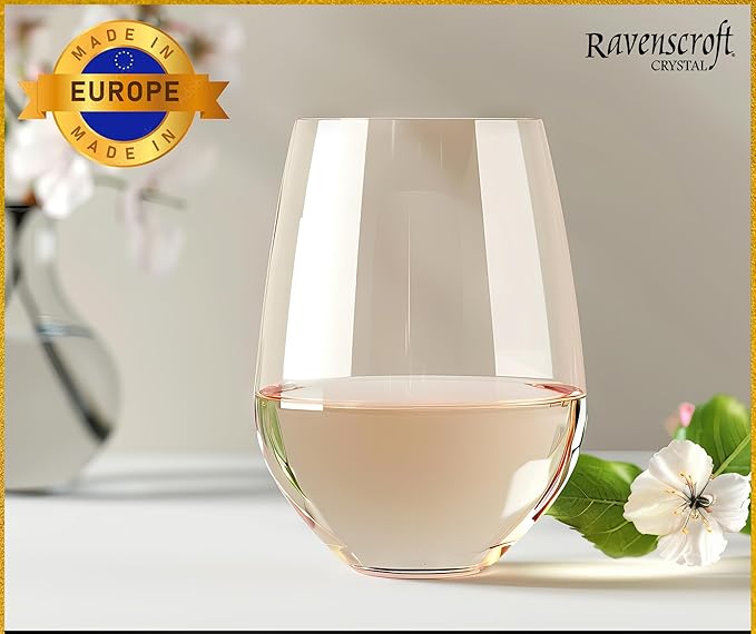 Improved Design of Our 2017 New York Times Best Stemless Glass – Set of 6 European-Made Stemless Wine Glasses, Reinforced Base for Added Stability & Premium Feel, Dishwasher-Safe, Lead-Free, 17 oz.