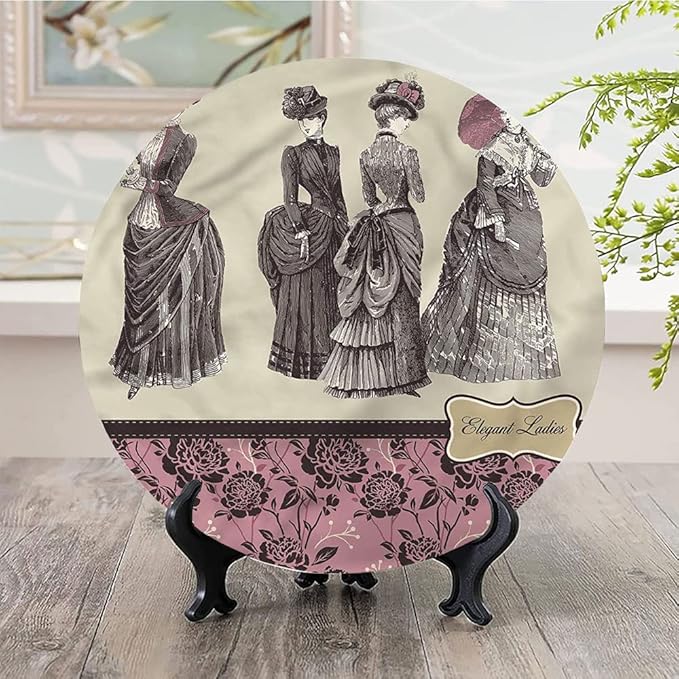 Ceramic Display Plate, Victorian Ceramic Hanging Decorative Plate, Women Fashion Handbag, 7 Inch, Household Custom Ceramic Plate, Multicolor