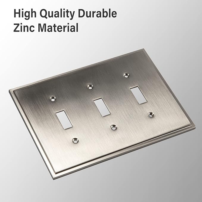 Henne Bery Soft Modern Decorative Wall Plate Switch Plate Outlet Cover (Triple Toggle, Satin Nickel)