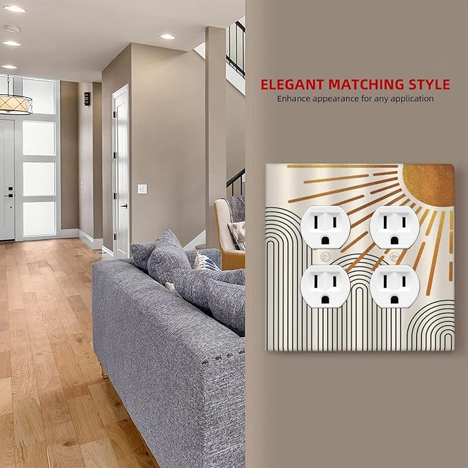 Light Switch Cover Mid Century Boho Sun Beige Minimalist Abstract 2 Gang Decorative SwitchPlates Double Duplex Wall Plates Switch Plates and Outlet Covers for Bathroom Bedroom Decor