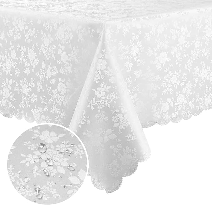 Smiry Rectangle Table Cloth, Waterproof Heavy Duty Vinyl Tablecloths, Wipeable Washable Table Cover for Kitchen and Dining Room (White, 52" X 70")