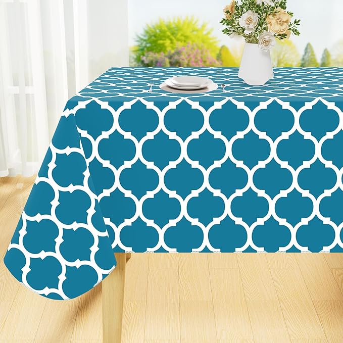 Smiry Square Table Cloth, Waterproof Vinyl Tablecloth with Flannel Backing for Square Tables, Wipeable Spillproof Plastic Tablecloths for Dining, Camping, Indoor and Outdoor (54"x54", Teal)