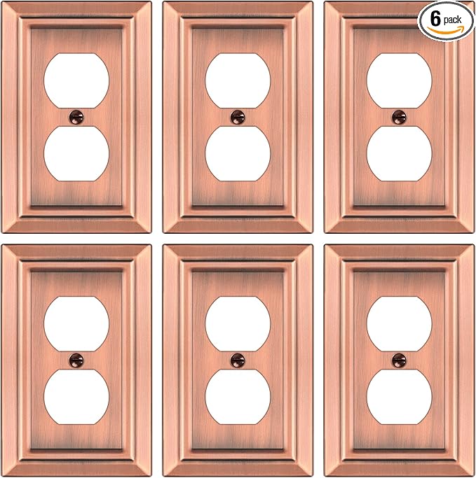 Metal Wall Plate for Electrical Outlets, Decorative Antique Copper Switch Plates Outlet Cover, Light Switch Cover Plate, 1-Gang Wall Plates (Duplex Outlet, 6 Pack)