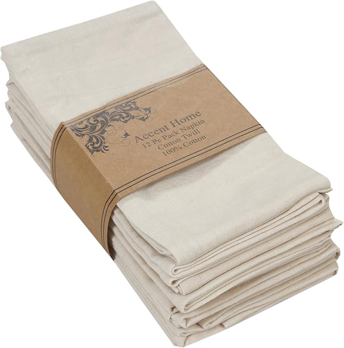 ACCENTHOME Accent Home 100% Cotton Napkins, Delicate Cloth Napkins for Dinners, Parties and Weddings，18 x 18 Inch Set of 12 - Natural