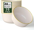 Trendables 24 oz Plastic Bowls Set - Fancy Serving Bowls - Perfect for Ice Cream, Salad, Candy - Disposable (10, Cream Gold Rimmed)
