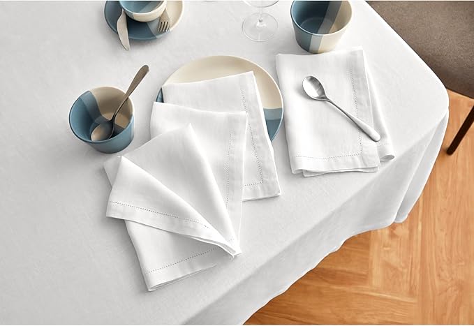 Solino Home White Linen Tablecloth 70 x 90 Inch - 100% Pure Linen Table Cloth for Rectangle Tables - Sonoma, Machine Washable Tablecloth for Winter, Valentines, Spring, Easter