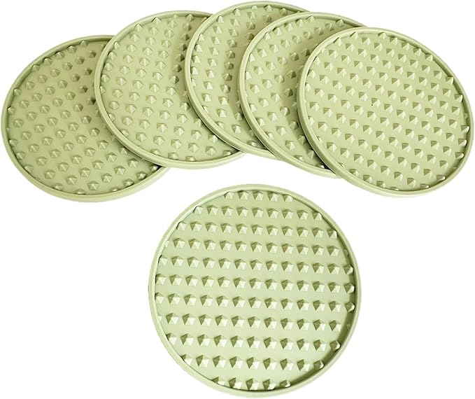 Set of 12 Silicone Coasters, 4'' Drink Coaster with Holder, Round Coasters for Drinks Beer Coffee Home Office Bar Desk Tabletop Protection, Non-Slip Rubber Coaster (Green, 12 Pcs-Plastic Holder)