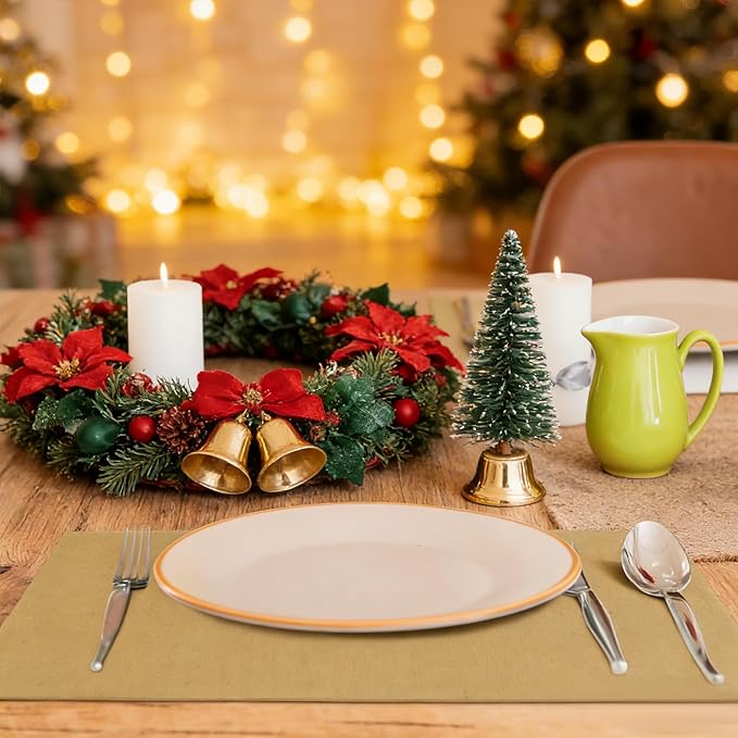MANSPHIL Faux Linen Placemats Set of 4 Washable Fabric Cloth Place Mats Heat Resistant Double Layer Table Mats Wrinkle Free Dining Kitchen Table Decor - 13x19 Inch Oeko Tex Placemat
