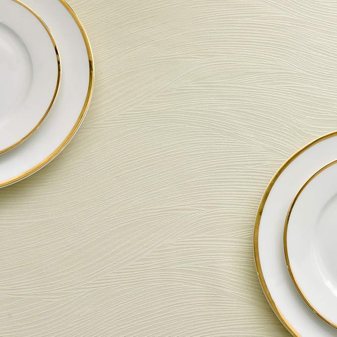maxmill Square Table Cloth Swirl Design Water Resistant Wrinkle Resistance Heavy Weight Soft Tablecloth for Kitchen Dinning Tabletop Decoration Square 52 x 52 Inch Ivory
