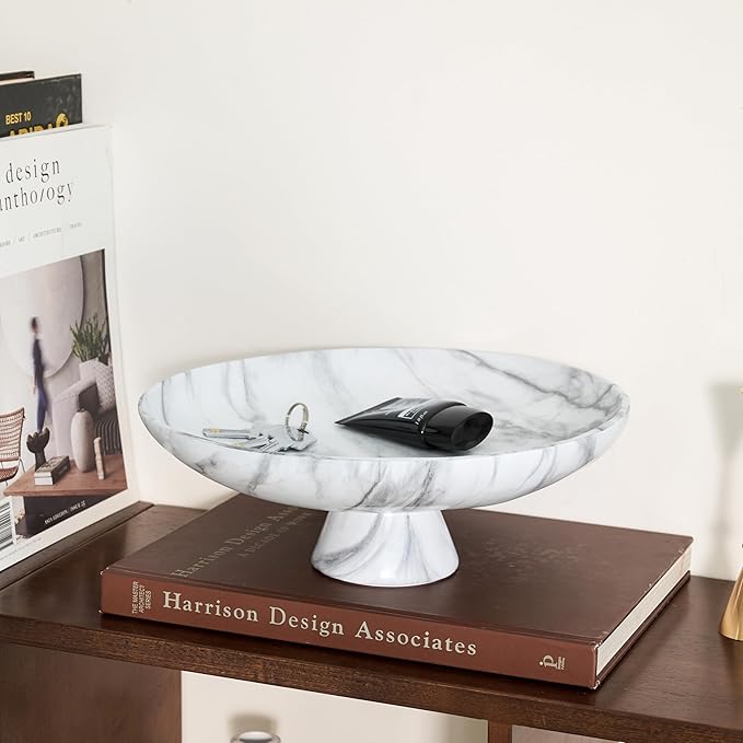 DN DECONATION White Resin Decorative Bowl for Modern Home Decor, 11.2" Large Pedestal Kitchen Fruit Bowl/Key Holder/Candy Dish/Potpourri for Entryway Table, Coffee Table, Dining Room,Table Centerpiece