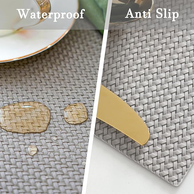 Placemats Set of 4, Reversible Faux Leather Heat Resistant Place Mats, Waterproof Oilproof Wipeable PU Table Mats for Indoor/Outdoor Use (Grey)