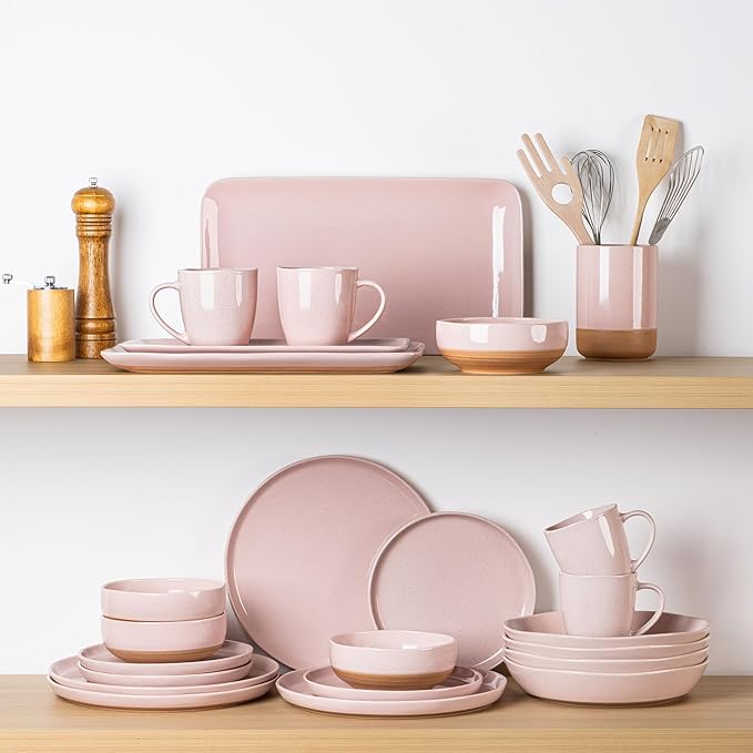 AmorArc Ceramic Serving Platter,Rectangular 16"/14.3"/12.6" inch Serving Dishes for Party Entertaining,Stoneware Serving Trays for Turkey,Salad,Microwave&Dishwasher Safe,Set of 3 -Cloud Pink
