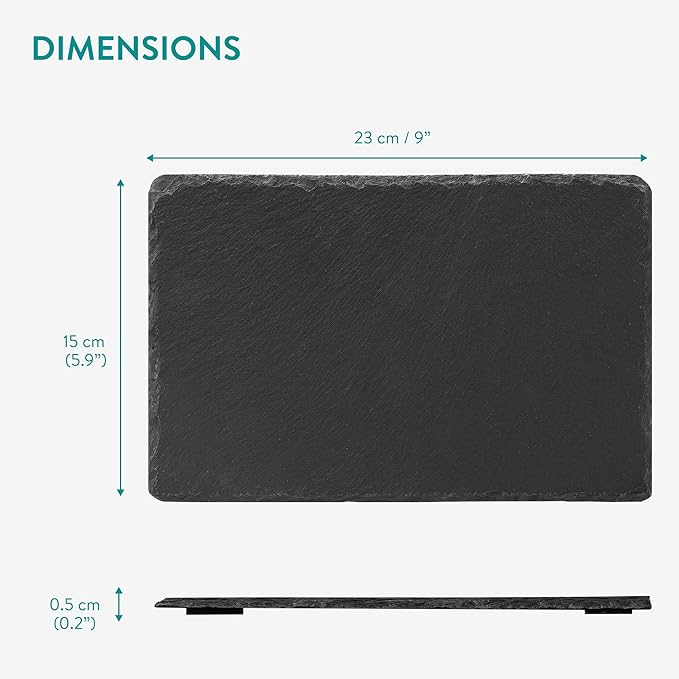 Navaris Slate Plates - Food Contact Safe Black Stone Plates - Cheese Platter Charcuterie Boards Serving Plates - Stone Slab Plate Cheese Board - Set of 6-9.1 x 5.9 (23 x 15cm)