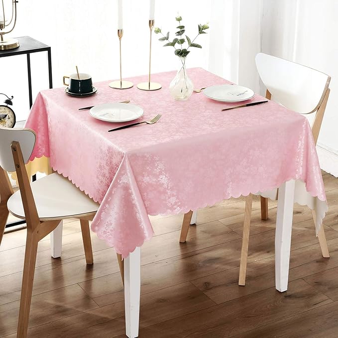 Smiry Square Table Cloth, Waterproof Heavy Duty Vinyl Tablecloths, Wipeable Washable Table Cover for Kitchen, Dining Room & Valentines(Pink, 70" X 70")