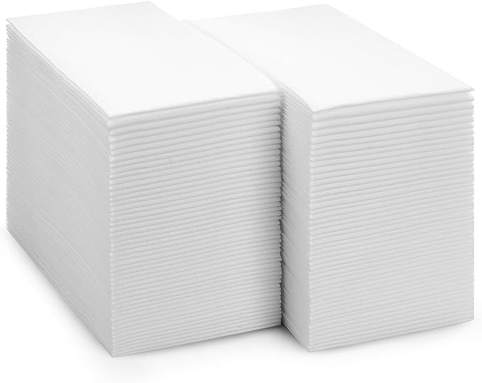 100-Pack BloominGoods Disposable Bathroom Napkins | Linen-Feel Guest Towels | Cloth-Like Hand Tissue Paper, White, 12" x 17" (Made In USA)
